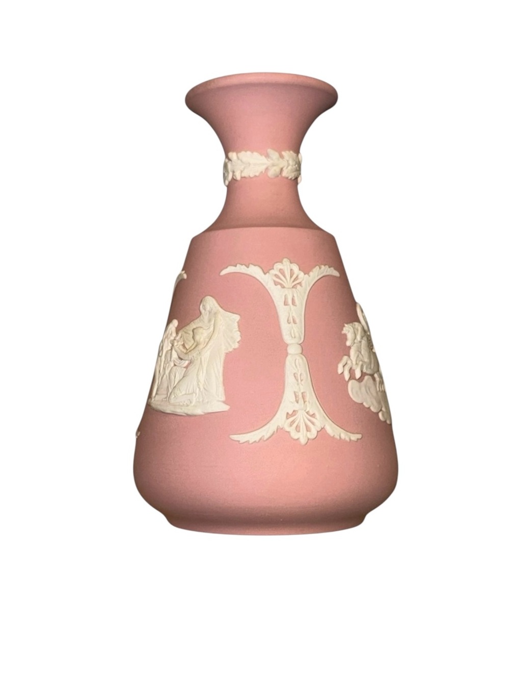 Wedgwood Classic Vintage Pink Jasperware Bud Vase w/White Bas Relief